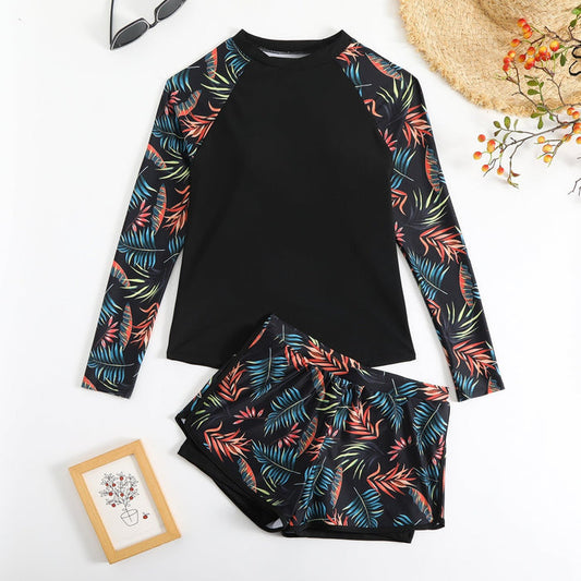 Women's Leaf Print Split Tankini Swimsuit
