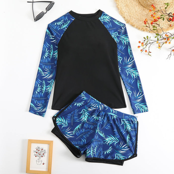 Women's Leaf Print Split Tankini Swimsuit