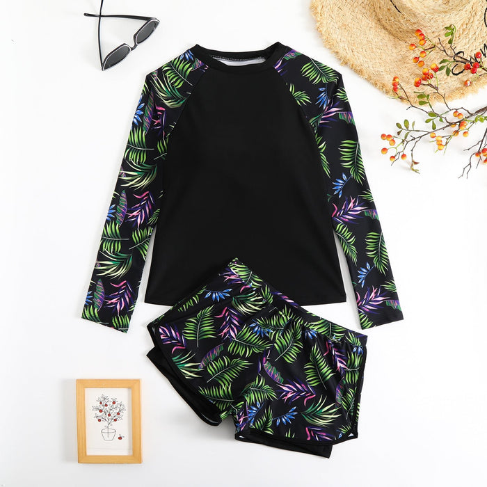Women's Leaf Print Split Tankini Swimsuit