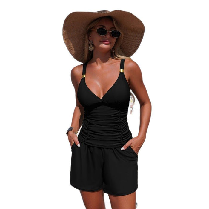 Women's Solid Color Quick-Dry Tankini Set