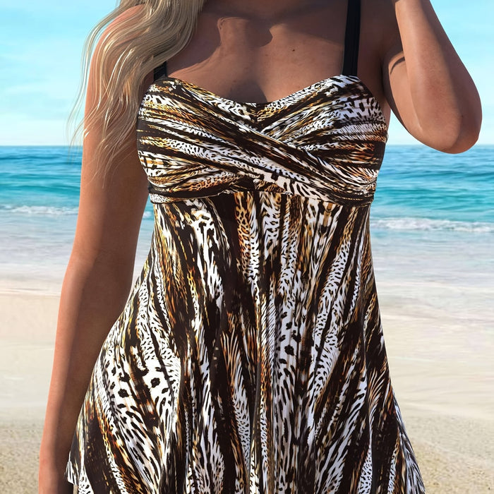 Women's Striped Cross Ring Tankini Set