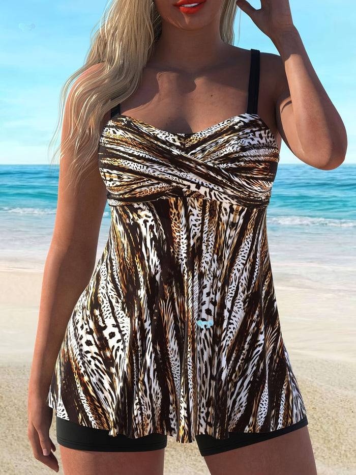 Women's Striped Cross Ring Tankini Set
