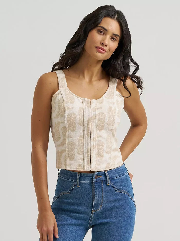 Wrangler Women's Beige Jacquard Cropped Corset Top 112382720