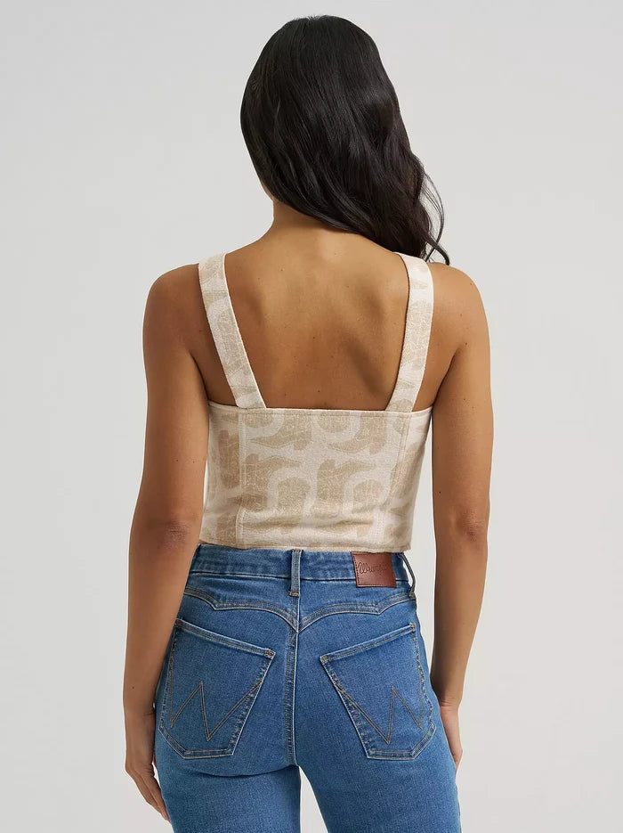 Wrangler Women's Beige Jacquard Cropped Corset Top 112382720