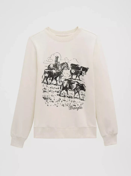 Wrangler Women's Off White Western Cattle Drive Crew Sweatshirt 112379655