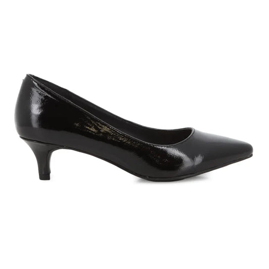 York II Kitten Heels Black Crinkle Patent