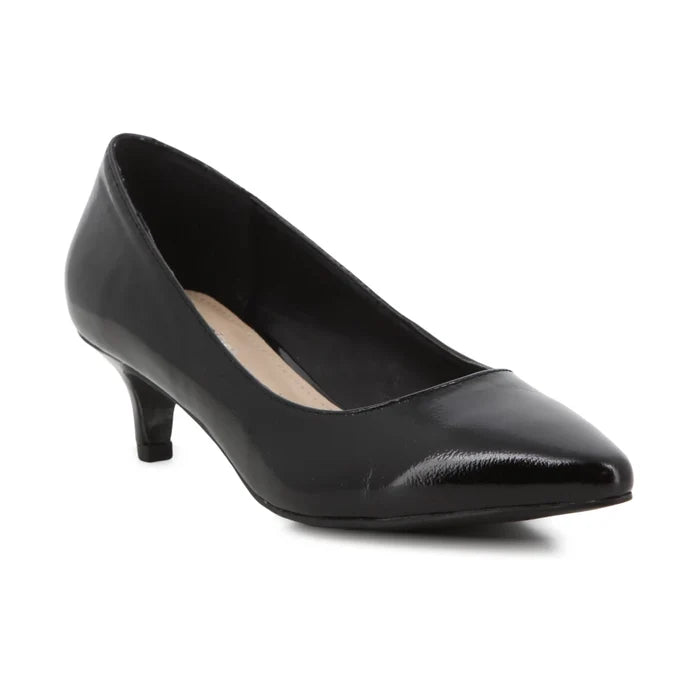 York II Kitten Heels Black Crinkle Patent